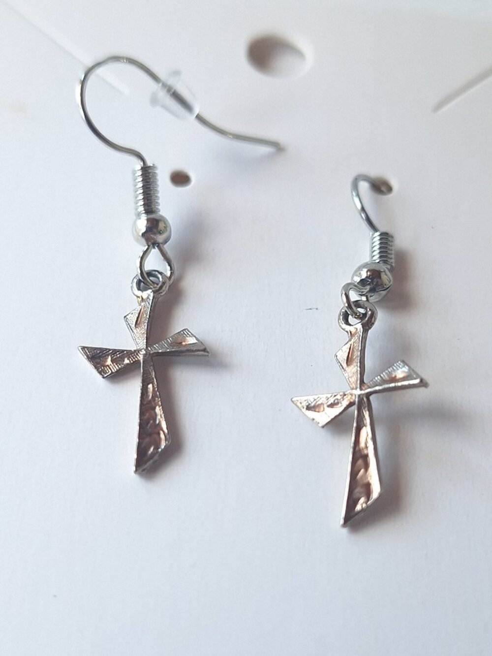 Vintage Silver Cross Earrings – Unknown Metal – 1990s Style